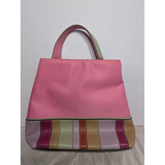 Vintage Tommy Hilfiger Pink Bucket Tote Bag Striped Bottom Satchel Purse Handbag - Picture 1 of 16